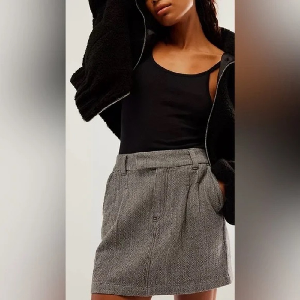 Free People Pop Preppy Herringbone Mini Skirt